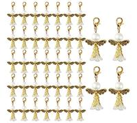 DAHI 40pcs Guardian Angel Keyring Lucky Charm Thank You Gift Pearl Angel Keychains Lucky Keyring Charms Pendants for Gift, Wedding, Birthday Party Communion Party Gift (B-gold)