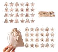 DAHI 48pcs Number Wooden Calendar, Christmas Countdown Advent Calendar Numbers Wooden Number 1-24 Craft for Christmas Tree Decoration, Hanging Ornaments(star tree)