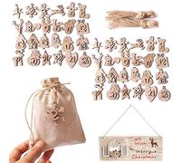 DAHI 48pcs Number Wooden Calendar Number Wood Christmas Advent Calendar Tags 1-24 Christmas Craft With Small Wood Pendant (natral)