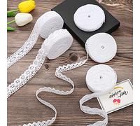 DAHI 5 Rolls Lace Ribbon, White Lace Trim 30M White Border Cotton Vintage Decorative Crochet Decoribbon lace Fabric for Sewing Craft Wedding Decoration (5 roll)