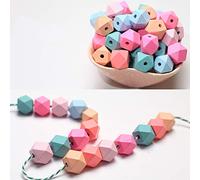DAHI 70pcs Wood Bead Multicolor Geometric Wood Beads Mixed Octagonal Beads Natural Wooden Bead with Hole Craft Beads for DIY Jewellery Making (color-C/15mm-70pcs)