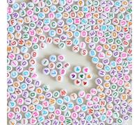 DAHI 800pcs Letter Beads, Heart Acrylic Letter Beads Colorful Round A-Z Alphabet Bead and Numbers Bead for for Mother's Day Jewellery DIY Crafts (Color)