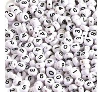 DAHI 800pcs White Acrylic Number 0~9 Round Beads for Threading 4 x 7 mm Black Letter Craft Letters 0-9 Flat Round Acrylic Beads for Jewellery Crafts (4 * 7 Black-White)