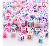 DAHI 8mm Cube Letter Beads Color 400pcs Acrylic Square Letter Beads Craft A-Z Bead for Grandma Mothers Day Gift Jewellery Crafts DIY Necklace Bracelet Decoration(Colour White/8 * 8mm)