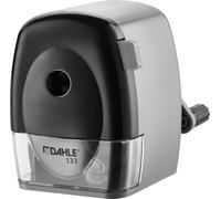 Dahle 133 Manual Standard and Oversized Pencil Sharpener - Adjustable Point, Shavings Cup, Mounting Clamp - for Home and Office Use - Silver Black