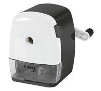 Dahle 133 Manual Standard and Oversized Pencil Sharpener - Adjustable Point, Shavings Cup, Mounting Clamp - for Home and Office Use - Black White