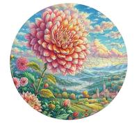 Dahlia 68 Piece Circular Jigsaw Puzzle Flowers Plants Trees Animal Shape All Ages Suitable Stress Relief Puzzle Educational Learning Through Play Home Decor 68 PCS