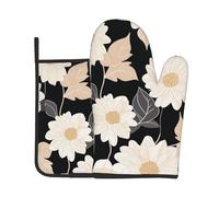 Dahlia Botanical Oven Mitt and Pot Holder Set Heat Resistant