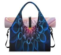 Dahlia Flower Blue Sports Duffle Bag with Shoe Compartment Weekend Overnight Bags Tote Cabin Luggage Bag for Gym Yoga Travel