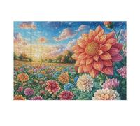 Dahlia Flower Field 300 Piece Jigsaw Puzzle for Adults Teens Jigsaw Office Stress Buster Whimsical Design Thoughtful Birthday Present Creative Home 300 PCS