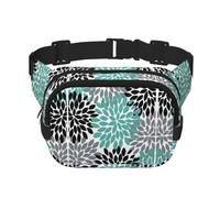 Dahlia Flower Print Square Double Layer functionality Waist Bag Unisex Crossbody Pack Travel Workout, Black, One Size