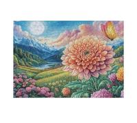 Dahlia Flower Sunset Sky 300 Piece Jigsaw Puzzle for Adults Teens Art Studio Decor Creative Challenge Vibrant Colours Great Gift for Artists 300 PCS