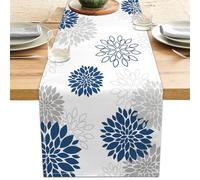 Dahlia Flower Table Runner 13x71 Inch Farmhouse Blue Gray Runners Modern Table Decorations Rustic Geometric Coffee Table Runner for Home Kitchen Dining Room Party (13"x71", Dahlia Floral-Blue)