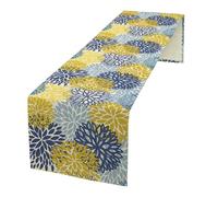 Dahlia Flower Table Runner Abstract Boho Yellow Blue Floral Art Printed Dinner Runner for Home Party Kitchen Dining Table Decor Fabric 1 Panel W13xL36in