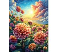 Dahlia Flowers in A Sunset Meadow 1000 Piece Count Premium Jigsaw Puzzle Science Fiction Magical Dream Teen Fans 14-18 Yrs Ultra Difficult Leisure Adventure Valentines Gift Sturdy Paperboard 1000 PCS