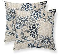 Dahlia Pillow Covers 16x16 Inch Set of 2 Summer Rust Geometric Flower Outdoor Decorative Throw Pillows Farmhouse Navy Blue Pillow Case Linen Square Cushion Cover for Home Sofa Bedroom Living Room