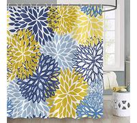 Dahlia Pinnata Flower Shower Curtain 180x200, Hnmdmyi Blue Yellow Floral Shower Curtains Abstract Modern Chic Simple Art Bathroom Curtains Waterproof Polyester Fabric Washable Bath Curtains with Hooks