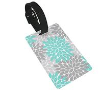 Dahlia Pinnata Flower Turquoise Blue and Gray 2 Pcs Luggage Tags, Privacy Cover ID Label Loop and Address Card for Travel Bag Suitcase