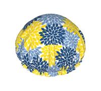 Dahlia Pinnata Printed Hair Cover, Dual Layer Bathing Cap For Thick Hair, Reusable Headgear For Women