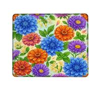 Dahlia Small Mouse Pad, Floral Vibrant Zinnia Aster Spring Blue Square Rubber Non Slip Aesthetic Mousepads for Desk Idea for Home Office Desk Laptop Gamers Gift Square 8x10 Inch