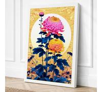 Dahlia Trio in Bloom Canvas Wall Art Print 36x24 Inch (91 x 61 cm)