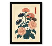 Dahlias and Foliage Japandi Framed Wall Art Print A1 (84.1×59.4cm) Black, Wall Decor for Living Room, Bedroom, Office & Home, Ready to Hang, Art Gift