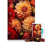 Dahlias Floral Arrangement Jigsaw Puzzle for Adults 1000 Pieces Logic Fun Clear Hue Playful Challenge Santa Present (38x52cm)