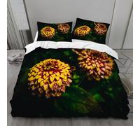 Dahlias King Size Duvet Cover Sets Flowers Bedding Sets King Size Microfibre Reversible Bedding with Zipper Closure 3D Pattern Quilt Cover and 2 PillowCases 50x75cmH287