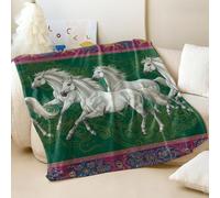 Dai Pink Dream Printed Flannel Blanket, Luxury Fleece Throw with Five White Horses & Totem Weaving Design, Perfect for Animal Lovers' Couch Bed Use (03,75x100cm)