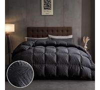 DAICO Goose Feather Down Comforter Queen Size, All Season Luxury Hotel Fluffy Duvet Insert, Ultra Soft 100% Cotton Shell with 8 Corner Tabs, Paisley Design (90x90'', Black)