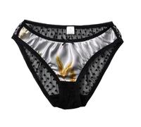 DaiDaili fit Ladies' Soft Silk Satin Bikini Pantie Low-rise Briefs Knickers,Retro printed silk Sexy Lingerie UK10-12,No Yellow Stains After Long Wear