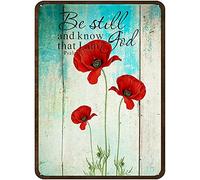 DAIERCY Be Still and Know That I am God Psalm Red Poppy Fun Tin Sign Home Wall Art Farmhouse Decor Garden Print Retro Wildflower Botanical Sign Staging Prop for Home Office Cafe Bar 5.5x8 Inch