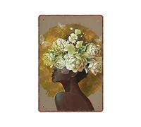 DAIERCY Black Girl with Flower Tin Signs, African American Art, Black Woman Art, Funny Vintage Metal Sign Plaqu Poster Wall Art Pub Bar Kitchen Garden Bathroom Home Decor, 140x200 mm
