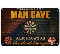 DAIERCY Creative Tin Sign Welcome To My Man Cave Also Known As The Dart Lounge Metal Sign Wall Decor Farmhouse Decor For Home Cafes Office Store Pubs Club Sign Gift Plaque Metal Tin 20x30 CM CF-AZ269