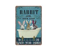 DAIERCY Creative Tin Signs Rabbit Co Bath Soap Established Wash Your Hands Funny Metal Sign Retro Wall Decor for Home Garden Bars Office Pubs Club Gift Plaque Tin Sign 140X200 mm