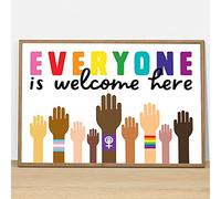 DAIERCY Everyone is Welcome Here Poster Classroom Decoration Rainbow Kindness Guide Variety Pride Inclusion Tin Signs Vintage Funny 8x12 Inch