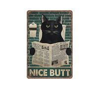DAIERCY Funny Vintage Sign Nice Butt Funny Grumpy Black Cat Bathroom Wall Metal Tin Signs for Kitchen Garden Garage Bathroom Wall Decor 140X200 mm