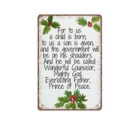 DAIERCY Funny Vintage Sign Religious Christmas for to Us A Child Is Born Bible Verse Scripture Names of Jesus Metal Tin Signs for Kitchen Garden Garage Bathroom Wall Decor 140x200 mm