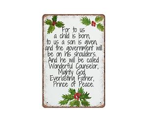 DAIERCY Funny Vintage Sign Religious Christmas for to Us A Child Is Born Bible Verse Scripture Names of Jesus Metal Tin Signs for Kitchen Garden Garage Bathroom Wall Decor 140x200 mm