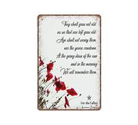 DAIERCY Funny Vintage Sign Remembrance Poppy Wall Art - Armistice Day - for The Fallen Poem by Laurence Binyon Metal Tin Signs for Kitchen Garden Garage Bathroom Wall Decor 140X200 mm