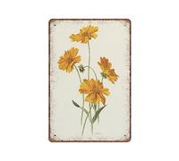 DAIERCY Funny Vintage Sign Small Yellow Coreopsis Botanical from 1970 Tickseed Flower Gardener Gift Cottage French Country Metal Tin Signs Wall Decor 140X200 mm