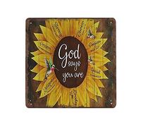DAIERCY Hummingbird and Sunflower Tin Sign God Says You are Tin Sign Scripture Tin Sign Sunflower Decor Bible Verses Gift for Christian Plate Decor Plaque Metal Vintage Decor Square Sign