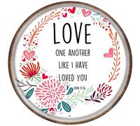 DAIERCY Love One Another John Floral Heart Round Tin Sign Funny Iron Painting Circle Sign Wreath Wall Sign Scripture Art Bible Verse Print Wedding Gift Round Metal Sign 12x12 Inch