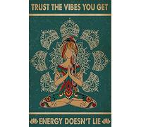 DAIERCY Retro Teal Trust The Vibes Yoga and Hippie Vertical Poster - Yoga Lover Poster Tin Sign Vintage Metal Poster Wall Art Pub Bar Home Decor 5.5x8incih