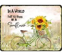 DAIERCY Rustic Sunflower Wall Art Inspirational Quotes Fun Tin Sign Be A Sunflower Metal Sign Vintage Green Bike Art Flower Basket Home Decor Office Sign 5.5x8 Inch