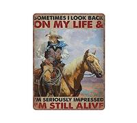 DAIERCY Sometimes I Look Back on My Life and I'm Seriously Impressed I'm Still Alive Tin Signs, Horse Wall Art, Funny Vintage Metal Sign Plaqu Poster Wall Art Home Decor,12x16 inches