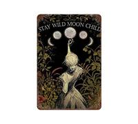 DAIERCY Stay Wild Moon Child Forest Girl Flowers Black Retro Metal Tin Sign Retro Wall Decor Vintage Kitchen Baking Tin Sign for Home Wall Decor Gifts 20x30cm