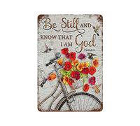 DAIERCY Vintage Metal Tin Sign Be Still And Know That I Am God Christian Art Bible Verse Wall Art Psalm Wall Plaque Poster Cafe Bar Pub Beer Club Wall Home Decor 12x8 Inch