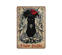 DAIERCY Vintage Metal Tin Sign Black Cat I Hate People Funny Aluminum Sign for Home Garden Coffee Retro Wall Decor 140X200 mm