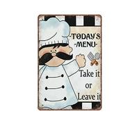 DAIERCY Vintage Metal Tin Sign Cute Chef with Today's Menu - Take It Or Leave It Funny Retro Wall Art for Kitchen Bathroom Home Decor Gifts Sign 140x200 mm